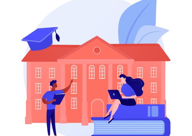 People studying remotely, e learning. Home education, distance learning, online college. University students with laptops, internet training courses. Vector isolated concept metaphor illustration